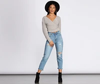 La Femme Knit Wrap Sweater
