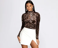 Mock Neck Velvet Leopard Top