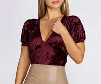Velvet Puff Sleeve Top