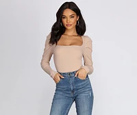 Pleated Puff Sleeve Bodysuit