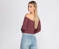 Ribbed Knit Off The Shoulder Top