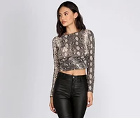 Twist Front Snake Print Crop Top