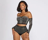 Beautifully Beaded Rhinestone And Pearl Crop Top