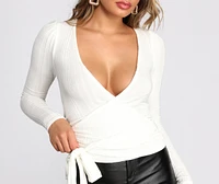 Ribbed Knit Wrap Front Top