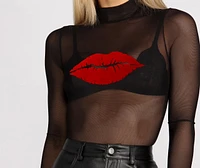Kiss Flocked Lips Mesh Top