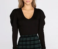 Puff Sleeve V Neck Top