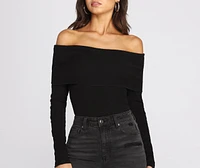 Off The Shoulder Fitted Knit Bodysuit