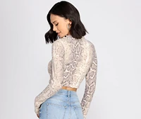 Snake Print Brushed Knit Crop Top