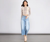 Snake Print Brushed Knit Crop Top