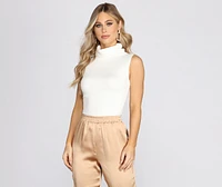 Cowl Neck Basic Knit Crop Top