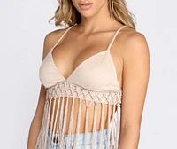 Faux Suede Fringe Crop Top