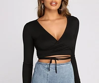 Brushed Knit Wrap Front Crop Top