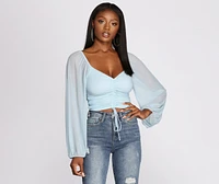 Float On Balloon Sleeve Mesh Crop Top