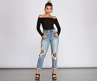 Off The Shoulder Ribbed Knit Top