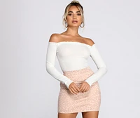 Off The Shoulder Ribbed Knit Top