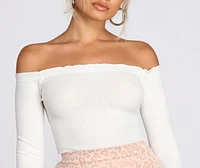 Off The Shoulder Ribbed Knit Top