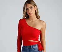 Single Sleeve Ribbed Crop Top
