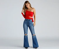 Single Sleeve Ribbed Crop Top