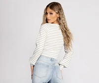 Cute And Casual Striped Ribbed Crop Top