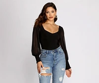 Truly Adored Sheer Sleeve Bodysuit