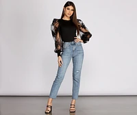 A Chic Moment Sheer Floral Sleeve Top
