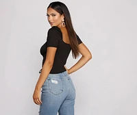 Brushed Knit Corset Waist Top
