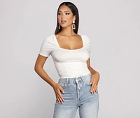 Brushed Knit Corset Waist Top