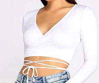 Brushed Knit Wrap Front Crop Top