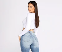 Brushed Knit Wrap Front Crop Top