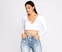 Brushed Knit Wrap Front Crop Top