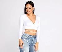 Brushed Knit Wrap Front Crop Top