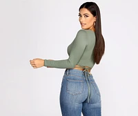 Brushed Knit Wrap Front Crop Top