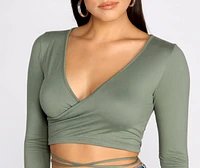 Brushed Knit Wrap Front Crop Top