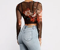 Lookin' Fine Floral Mesh Crop Top