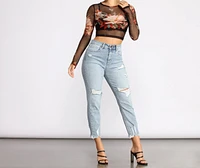 Lookin' Fine Floral Mesh Crop Top