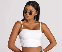 Tie Strap Ruched Crop Tank Top