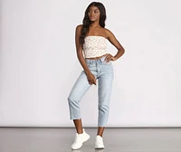 Cropped Brushed Knit Ditsy Tube Top