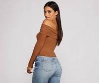 Ribbed Off The Shoulder Fold-Over Top