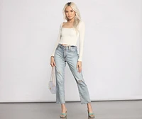 Ribbed And Smocked Square Neck Crop Top