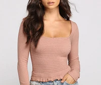 Ribbed And Smocked Square Neck Crop Top