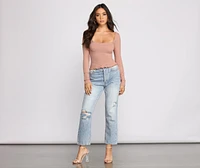 Ribbed And Smocked Square Neck Crop Top
