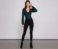 Bishop Sleeve V Neck Bodysuit