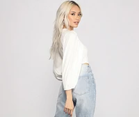 Chic Wrap Around Bishop Sleeve Crop Top