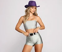 Get That Shine On Metallic Crop Top