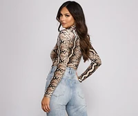 Velvet Snake Print Mock Neck Bodysuit