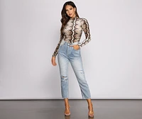 Velvet Snake Print Mock Neck Bodysuit