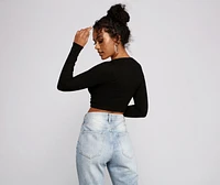 Trendy Twist Front Brushed Knit Crop Top
