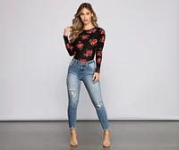 Bold Floral Brushed Knit Bodysuit