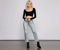 Tie Back Ribbed Knit Crop Top