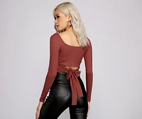 Tie Back Ribbed Knit Crop Top